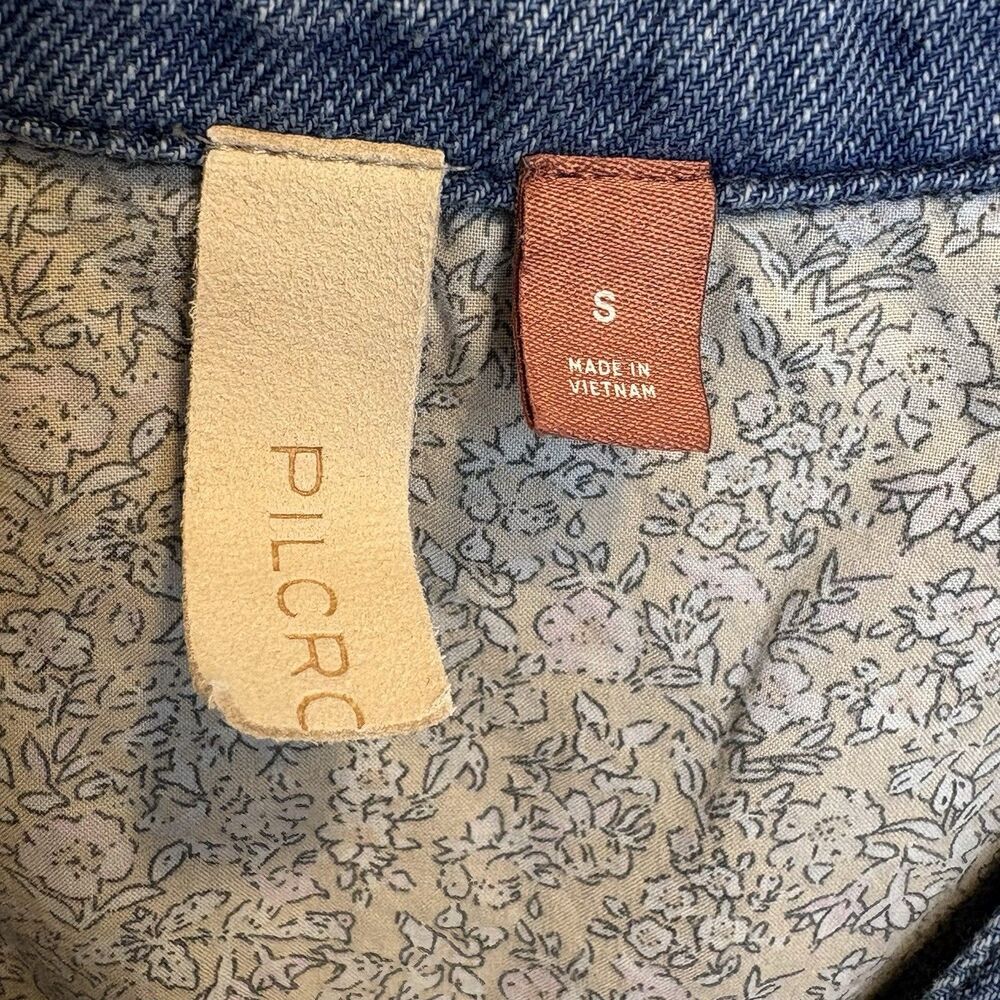 PILCRO Anthropologie Flounced Tunic Chambray Dress Blue Soft Denim Ruffle Sz S - Picture 4 of 8